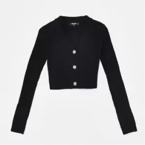 Image of Missguided Petite Rib Mock Horn Button Knit Cardigan - Black