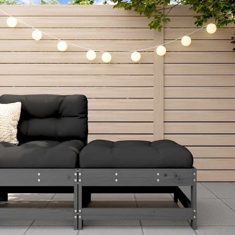 Image of vidaXL Garden Footstool with Cushion Grey Solid Wood Pine, Grey 825557