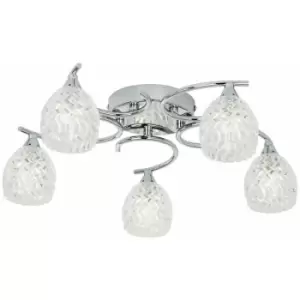 Image of Semi Flush Ceiling Light Chrome Textured Glass 5 Bulb Hanging Pendant Lamp Shade