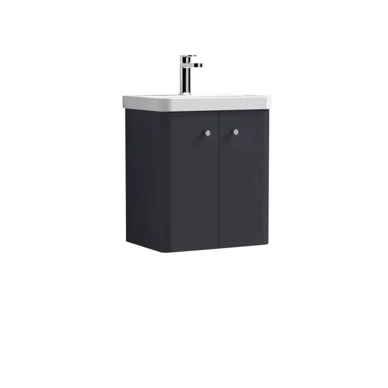 Image of Balterley Wall Hung 2 Door Vanity Unit with Ceramic Sink Soft Black 500mm Grey