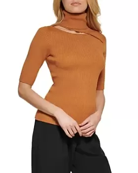 Image of DKNY Ribbed Cut Out Turtleneck Top