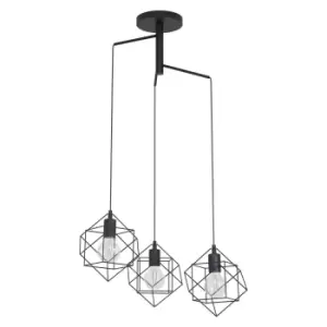 Image of Hanging Ceiling Pendant Light Black Cube Frame 3x E27 Geometric Feature Lamp