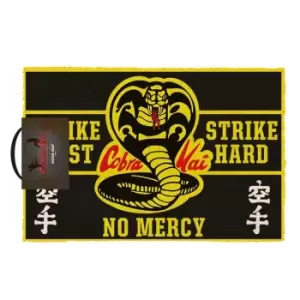 Image of Cobra Kai No Mercy Door Mat (One Size) (Black/Yellow)