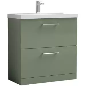 Image of Arno Satin Green 800mm 2 Drawer Vanity Unit with 40mm Profile Basin - ARN835A - Satin Green - Nuie