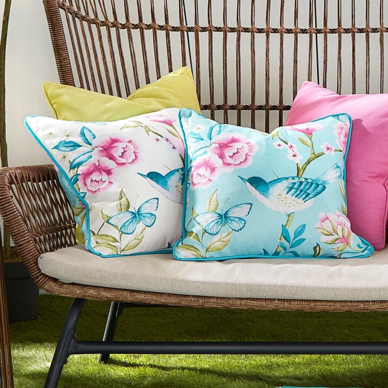 Image of Dreams & Drapes 'Amelle' Outdoor Water & UV Resistant Garden Filled Bench Cushion Blue unisex