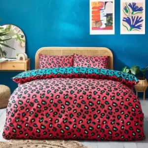 Image of Style Lab Leopard Double Duvet Cover Set Cotton Teal/Coral