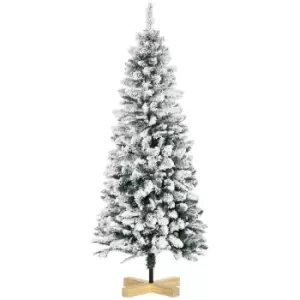 Image of Snow Flocked Artificial Christmas Tree with Pinewood Base 5ft, Green