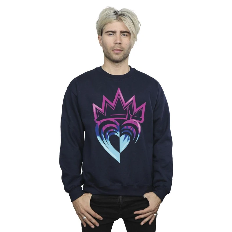 Image of Disney Men Descendants Pink Crown Sweatshirt in Navy Size: Small Navy S Male 5063283175686