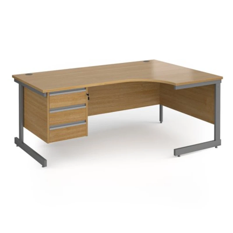 Image of Contract 25 Right Hand Graphite Frame Ergonomic Office Desk with 3 Drawer Pedestal - 1800mm - Oak