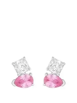 Image of Simply Silver Sterling Silver 925 Cubic Zirconia Pink And Purple Stud Earrings, Silver, Women