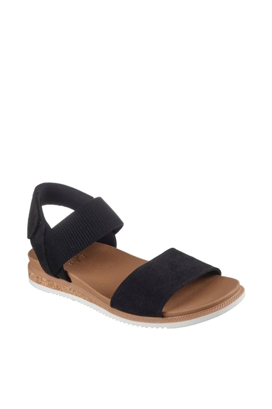 Image of Skechers Womens DESERT KISS LOW Microfiber Quarter Strap Sandal Black Size: 3 Black Female 3