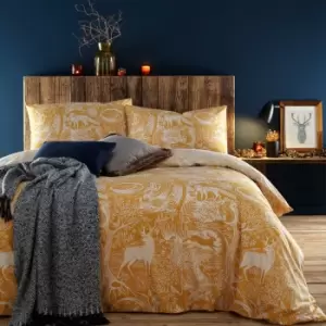 Image of Furn. Winter Woods Ochre Duvet Cover and Pillowcase Set Yellow/White