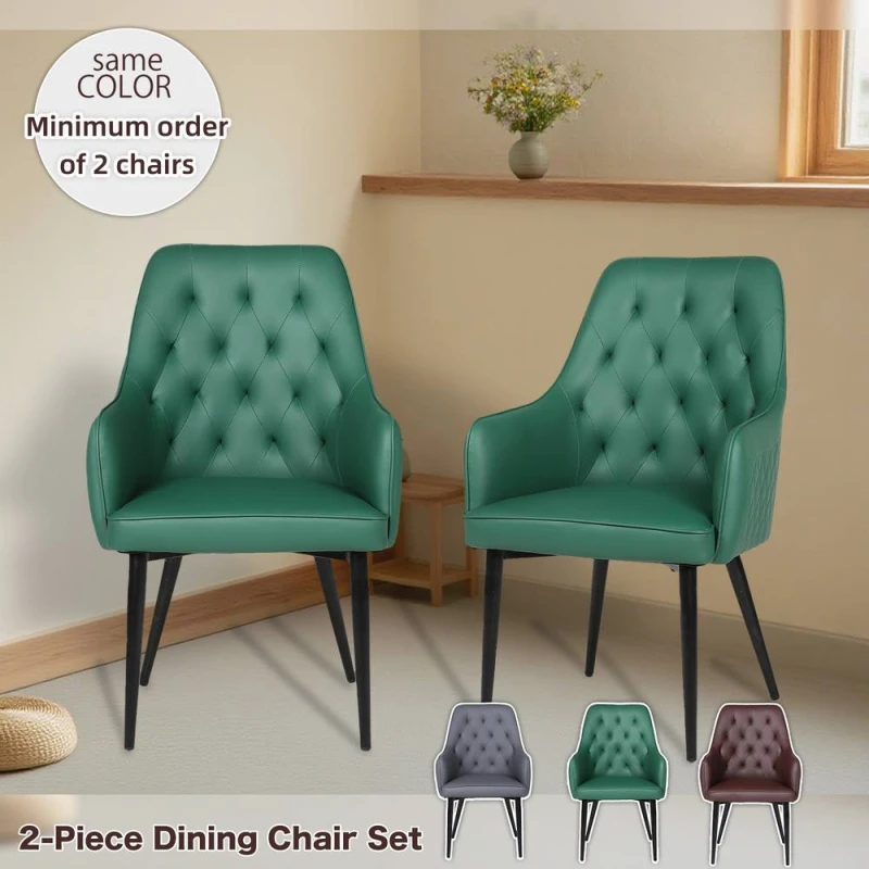 Image of FURNITURE ONE Upholstered Dining Chairs Set of 2, PVC Leather in Dark Green Size: 2 Seater Dark Green Unisex 2 Seater