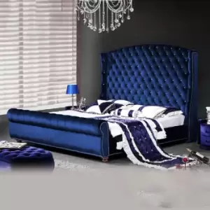 Image of Rosio Upholstered Beds - Plush Velvet, King Size Frame, Blue - Blue