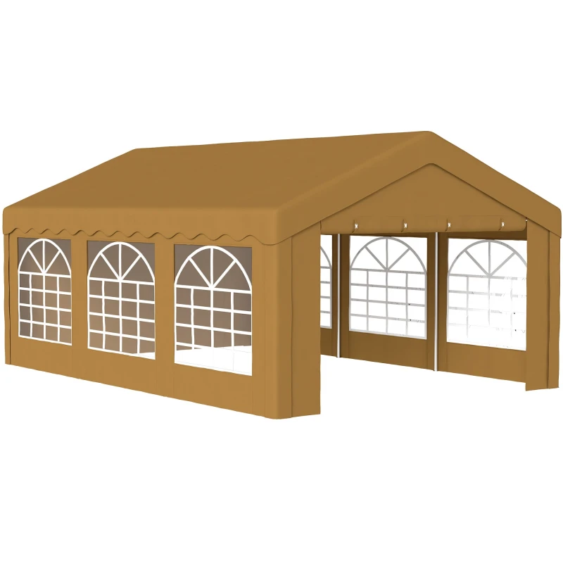 Image of Outsunny Outsunny 6m Garden Gazebo Carport Shelter w/ Removable Sidewalls, Beige Yellow