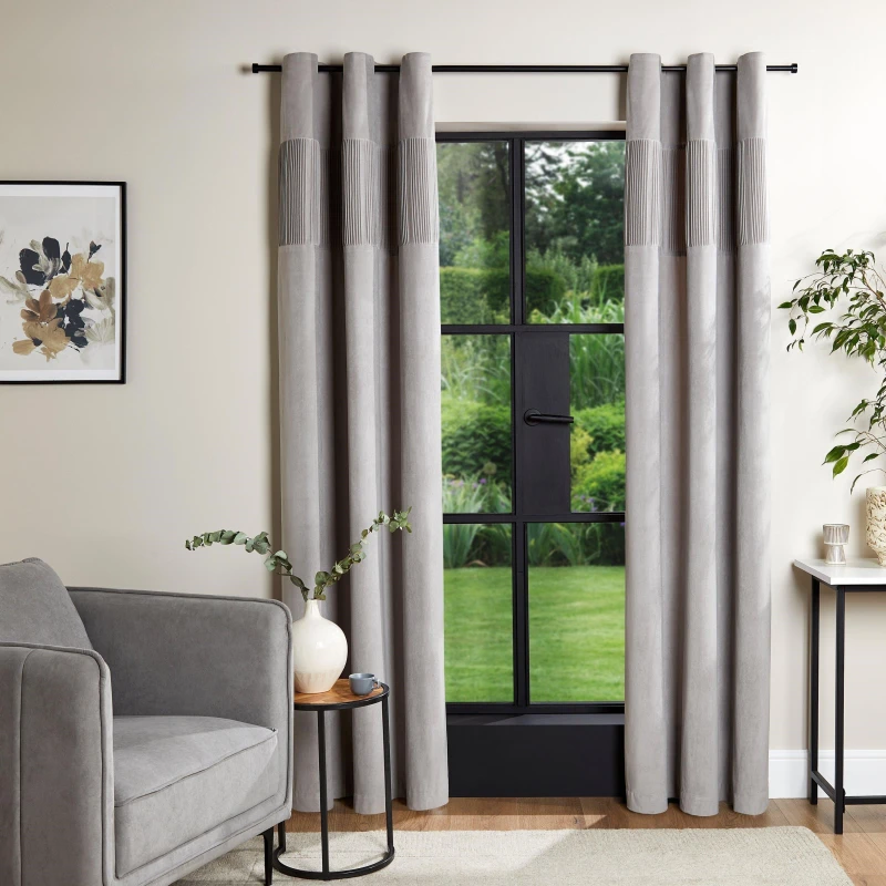 Image of Homelife Velvet Top Boarder Panel Curtains - Brown Brown One Size