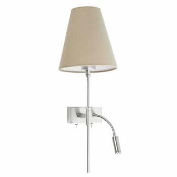 Image of Sabana 1 Light Indoor Wall Light Nickel, Beige with Reading Lamp - Left Side, E27