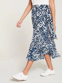 Image of Whistles Brushed Leopard Wrap Skirt - Blue Multi