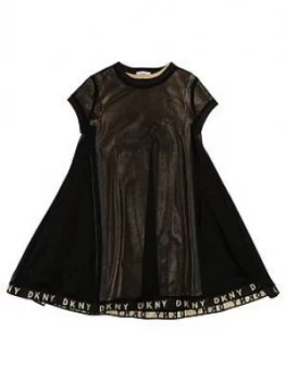 Image of DKNY Girls Double Layer Metallic Mesh Dress - Gold/Black, Gold, Size 16 Years, Women