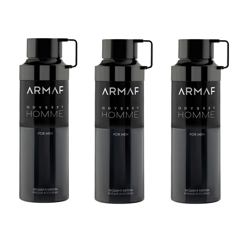 Image of Armaf Mens Odyssey Homme Perfumed Body Spray 200ml Pack of 3 in White White Male 200ml