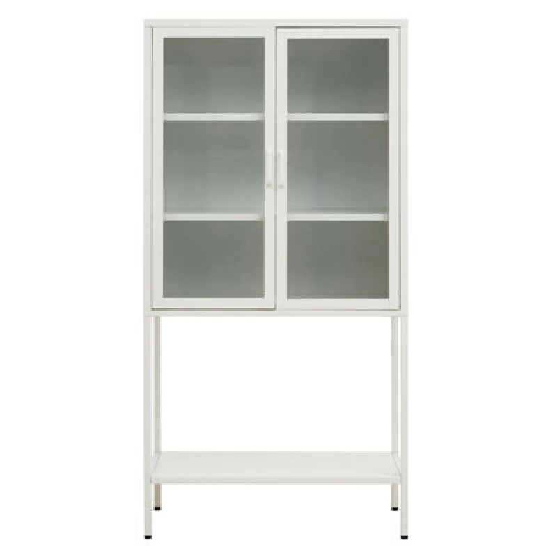 Image of Orsina Industrial Two Door White Metal Cabinet, Stylish Storage Cabinet For Bedroom, Contemporary Sideboard Cabinet