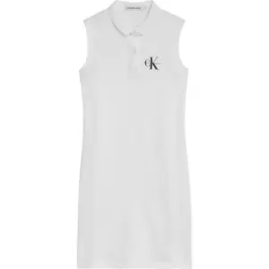 Image of Calvin Klein Jeans Monogram Polo Sleeveless Dress - White