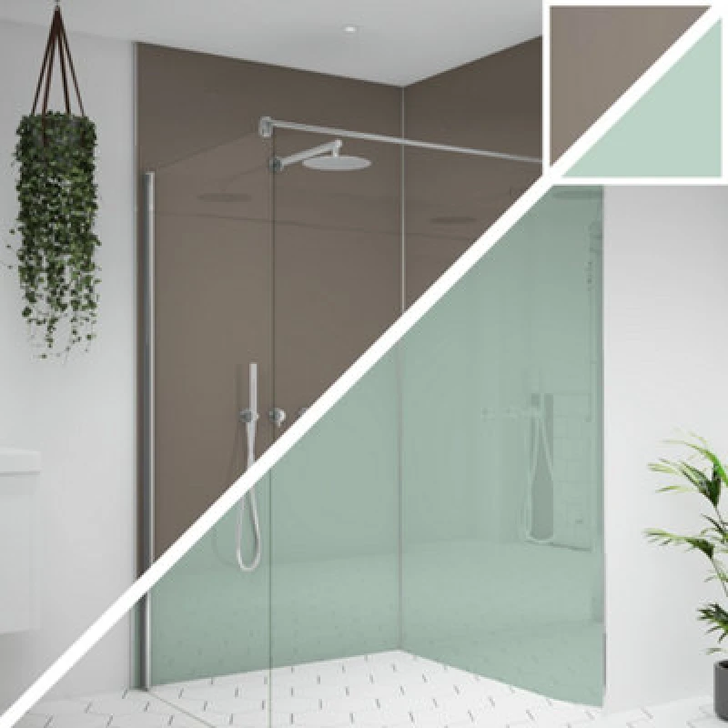 Image of Splashwall Alloy Double-Sided Aluminium Bathroom & Wet Room Decorative Panel (H)2400mm (W)600mm - Gloss Terra Grey & Sea Breeze Green