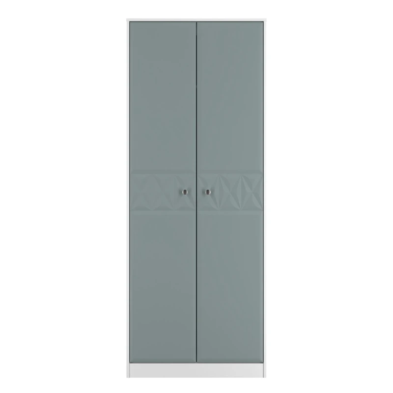 Image of San Jose Ready Assembled Contemporary Matt Duck Egg Blue & White Tall Double Wardrobe (H)1960mm (W)740mm (D)520mm