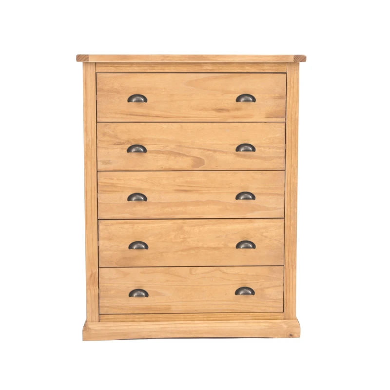 Image of Cabinet Bits Lucca 5 Drawer Chest of Drawers Brass Cup Handle in Light Brown Light Brown Unisex