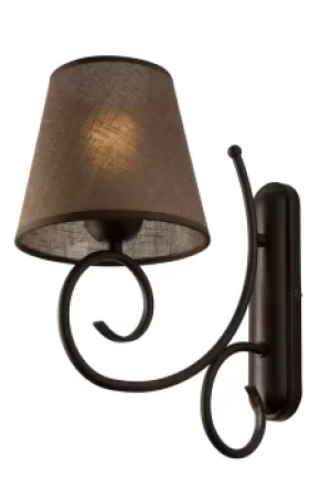Image of Lorenzo Wall Lamp With Fabric Shade Brown, 1x E27