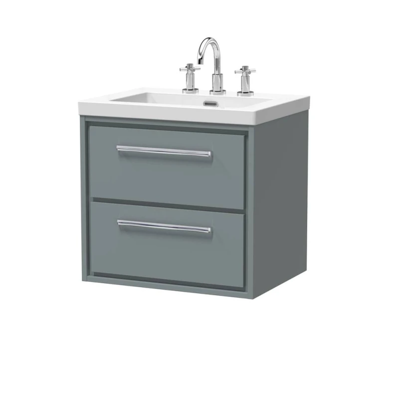 Image of Balterley Modern Bathroom 2 Soft Close Drawer Wall Hung Vanity Unit Fireclay Basin, Coastal Grey, 600mm