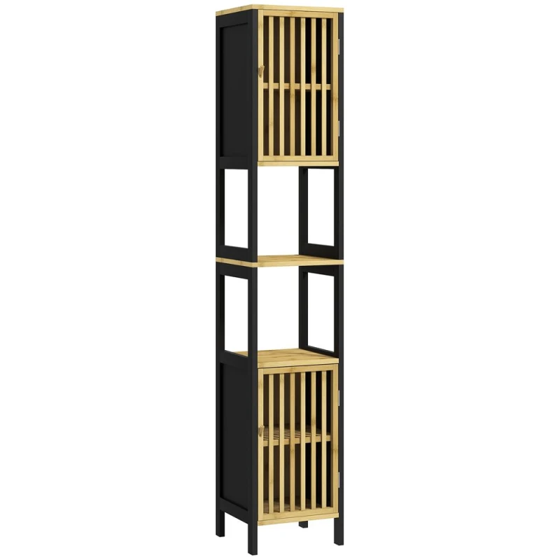 Image of HOMCOM Homcom - Tall Bathroom Cabinet Bamboo Bathroom Cupboard with Adjustable Shelves 5056725531218
