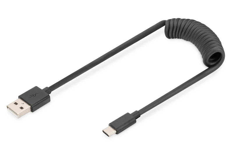 Image of Digitus USB-A - USB-C spiral cable. 1m