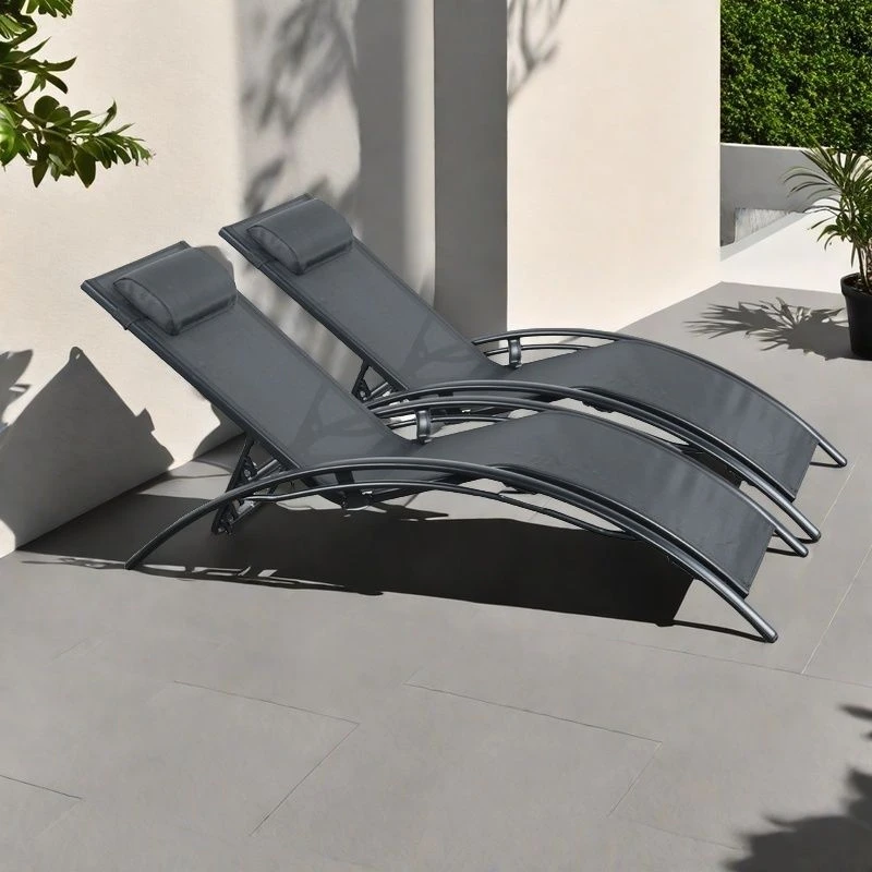 Image of Outdoor Living Pair of Bali Sun Loungers - Set of 2 - Black Unisex
