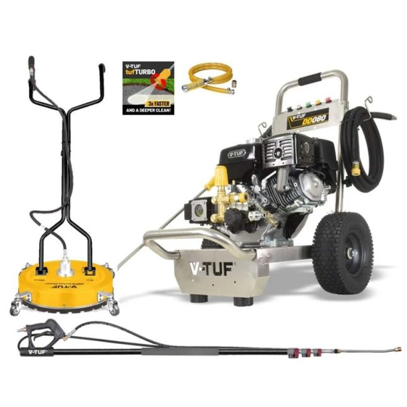 Image of V-TUF DD080 Industrial 9HP Honda Petrol Pressure Washer + 19" Surface Cleaner + 8M High Reach Telescopic Lance + Turbo Nozzle