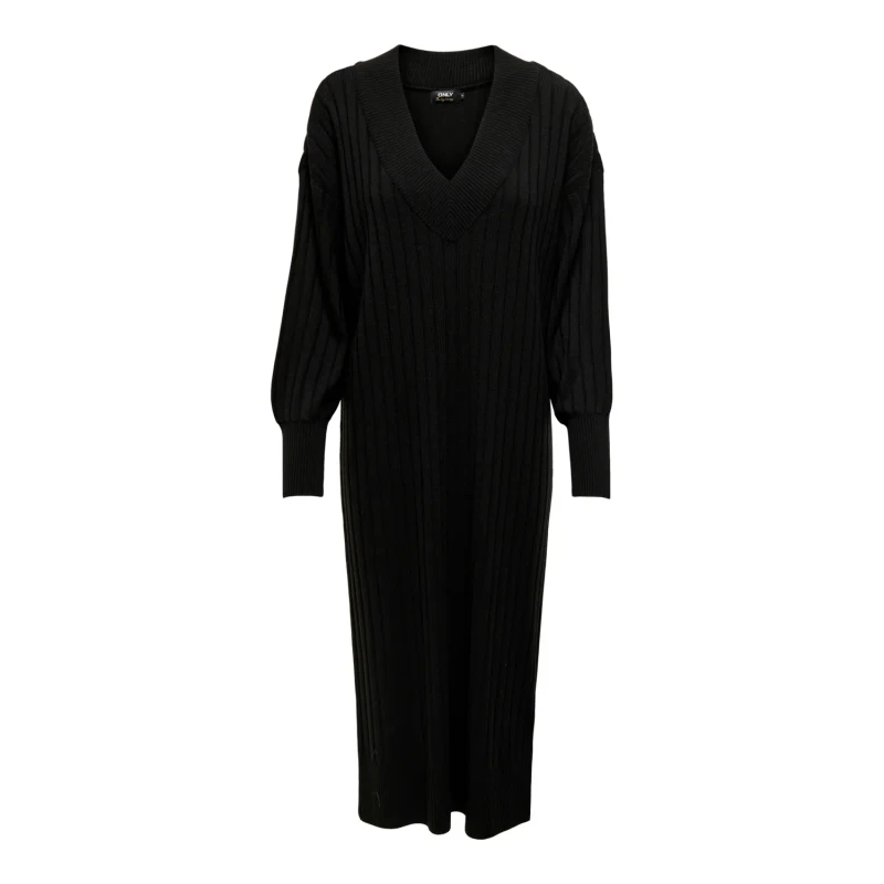 Image of Only Black / Black Tessa L/S Midi Knit V Dress Black Female XS 199748UK