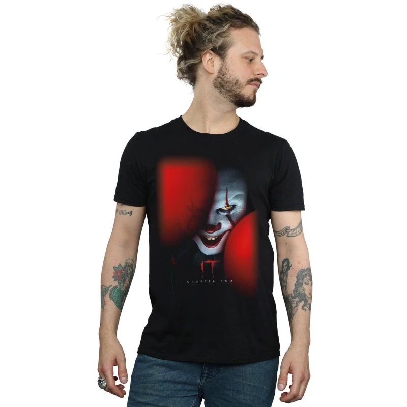 Image of IT Chapter Two IT Chapter Two Men Pennywise Behind The Balloons T-Shirt in Black Size: Small Black S Male 5059400366204