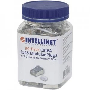 Image of INTELLINET 90er-Pack Cat6A RJ45 modular plug STP 2-point wire contacting for wire wire wire wire wire 90 plugs in the beaker Crimp contact Silver Inte