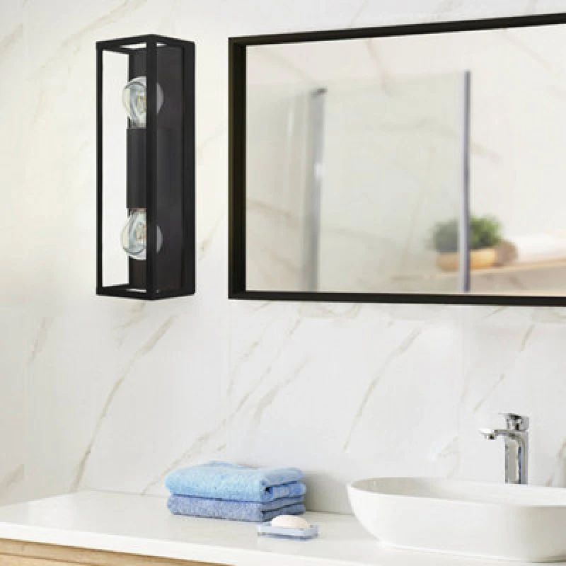 Image of EGLO Amezola Black Caged Bathroom Wall or Ceiling Light Black