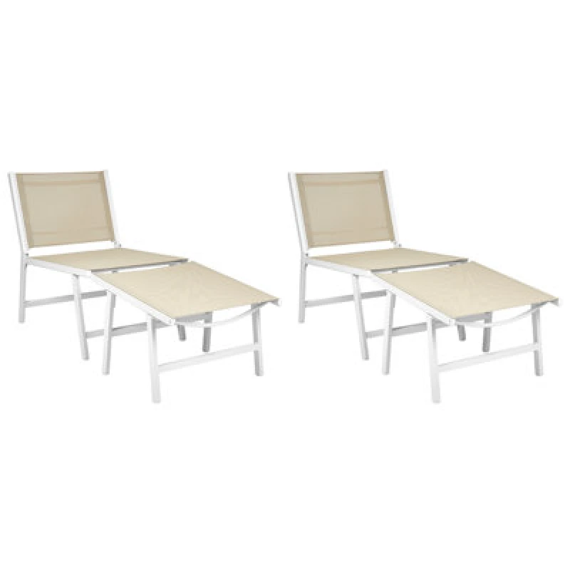 Image of Beliani Set Of 2 Garden Chairs Marceddi With Footstool Metal White/ Beige