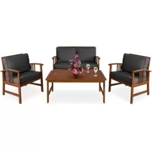 Image of Wooden Garden Furniture Set Outdoor Patio Table and Chairs Lounge with Coffee Table Rectangular