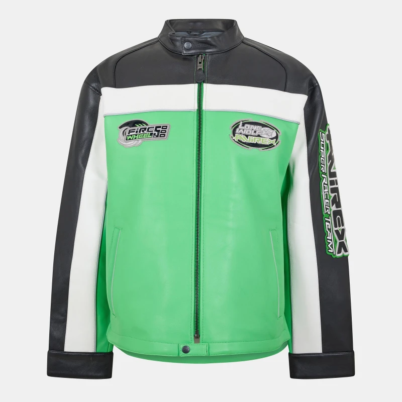Image of Avirex Mens LoneWolf Leather Jacket Lime Green male Small