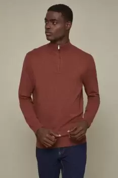 Image of Mens Cotton Rich Rust Knitted Half Zip Jumper