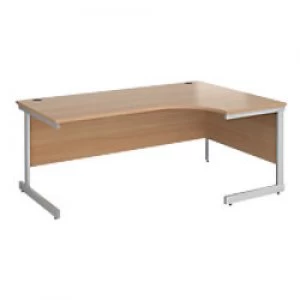 Image of Right Hand Ergonomic Desk with Beech Coloured MFC Top and Silver Frame Cantilever Legs Contract 25 1800 x 1200 x 725 mm
