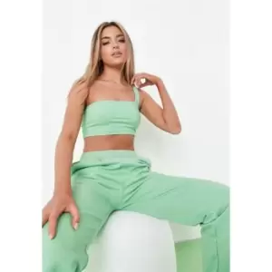 Image of Missguided Basic One Shoulder Ribbed Cami - Green