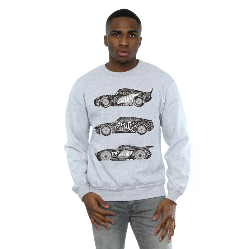 Image of Disney Men Cars Text Racers Sweatshirt in Grey Size: Small Grey S Male 5057245928502