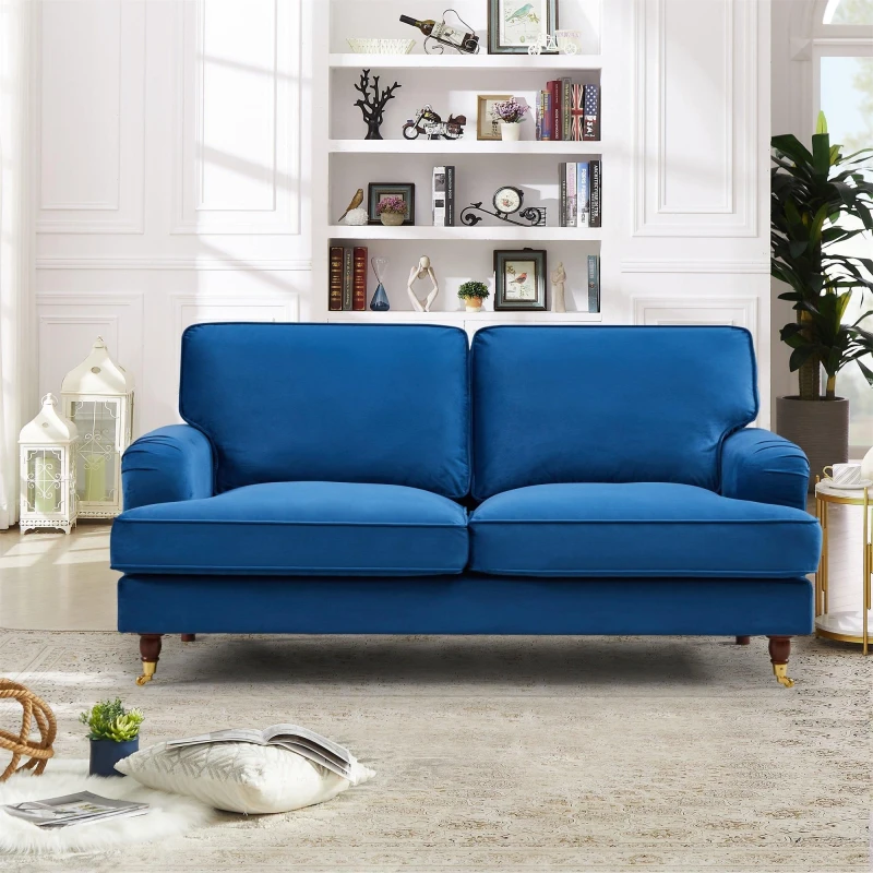 Image of Artemis Home Woodbury 158cm Wide 2 Seat Velvet Fabric Sofa in Blue Blue Unisex