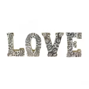 Image of Hand Carved Wooden White Flower Letters Love
