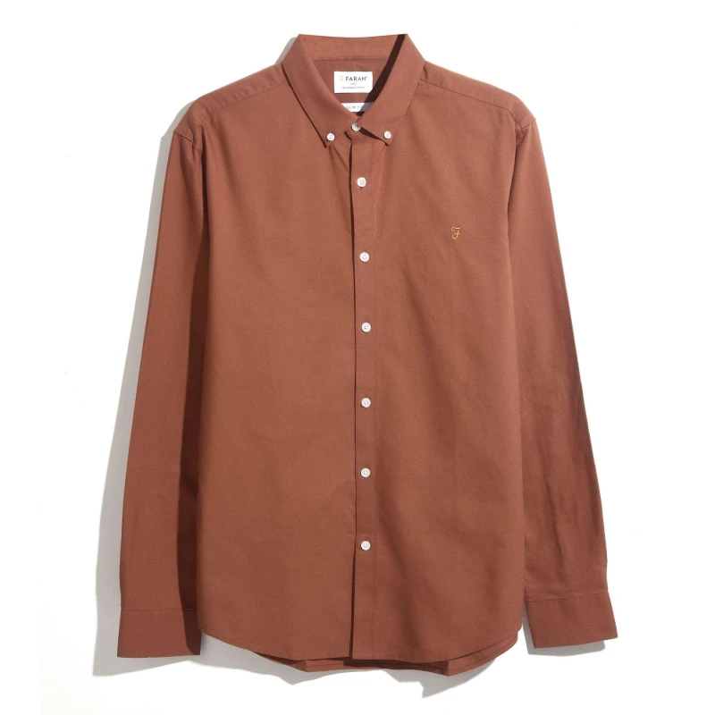 Image of Farah Oxford Long Sleeve Shirt Teak male X Small