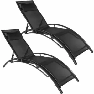 Image of Tectake - Set of 2 Alina sun loungers - garden lounger, reclining sun lounger, garden sun lounger - Black - black